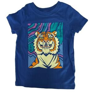 CAT & JACK Graphic Tee NEW Blue SS Cotton Blend Tiger Size 2T